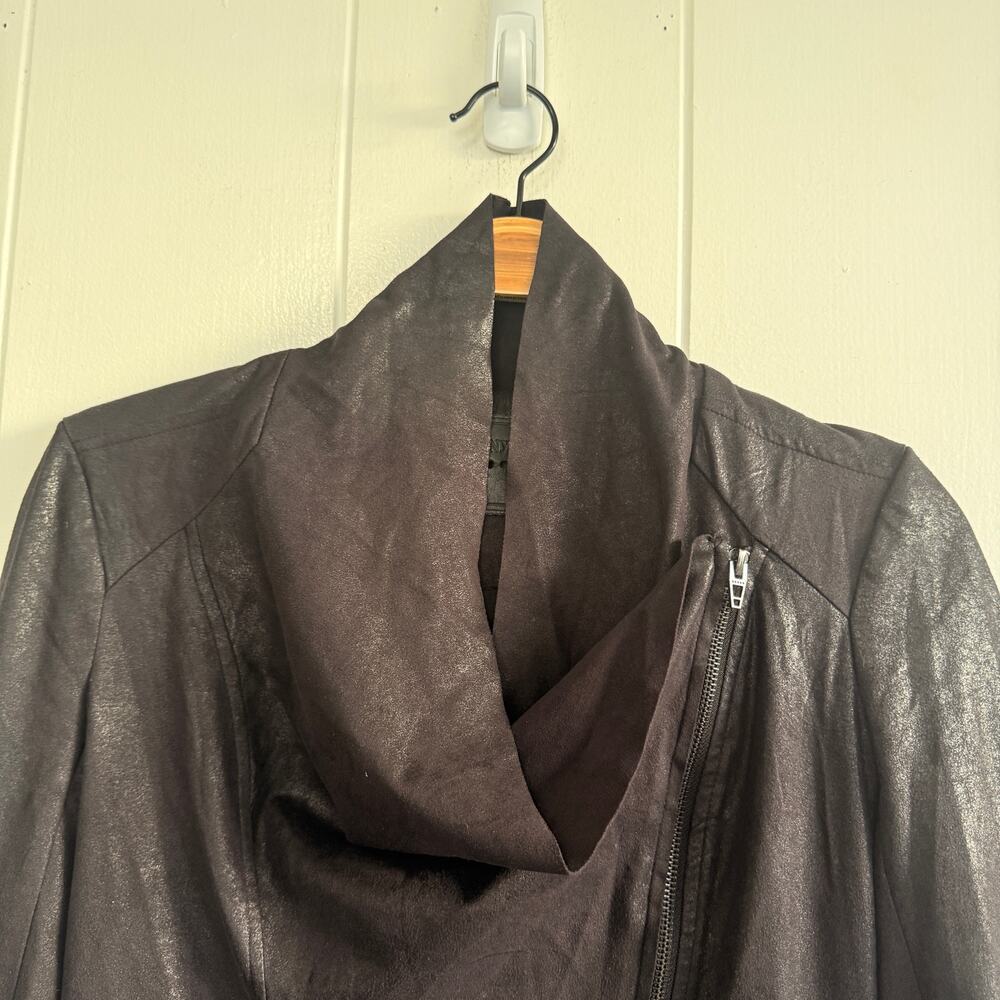 BLANK NYC Faux-Leather Drape Front Moto Jacket Size Small - Picture 7 of 10